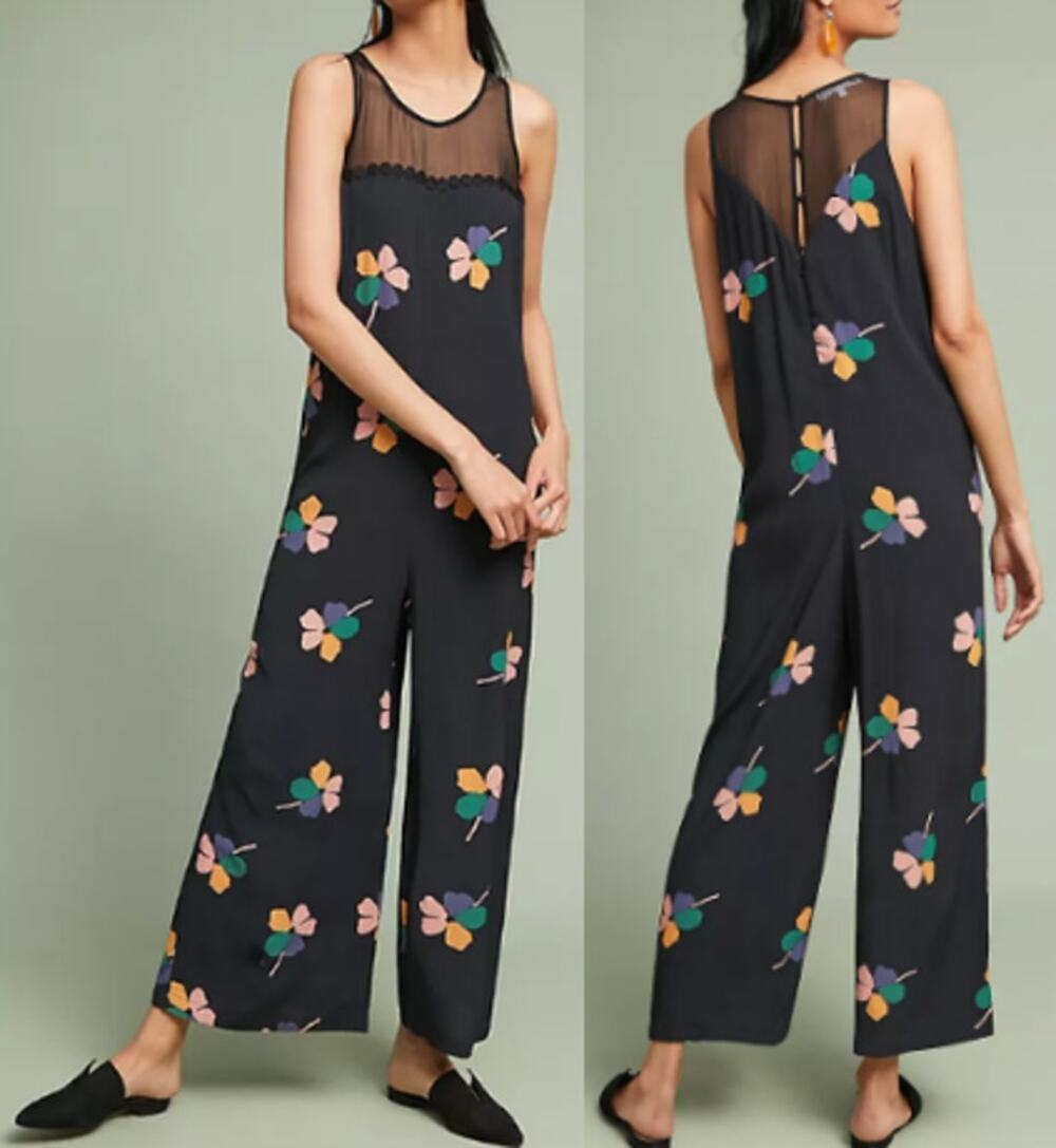 Anthropologie Corey Lynn Calter Robbie Wide-Leg Jumpsuit Navy Blue FLoral Size S
